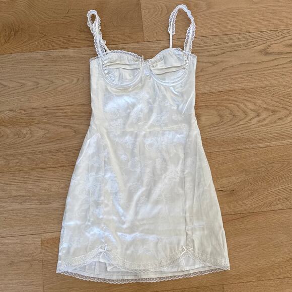 Cotton Candy LA - Satin Jacquard Bustier Mini Dress in Ivory Off White - Picture 1 of 6